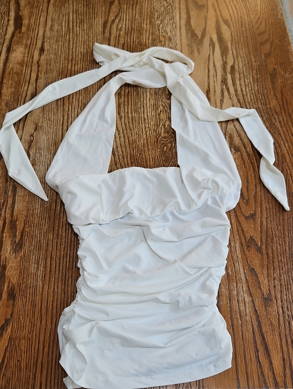 Lucy in the Sky White Halter Ruched Swim Top